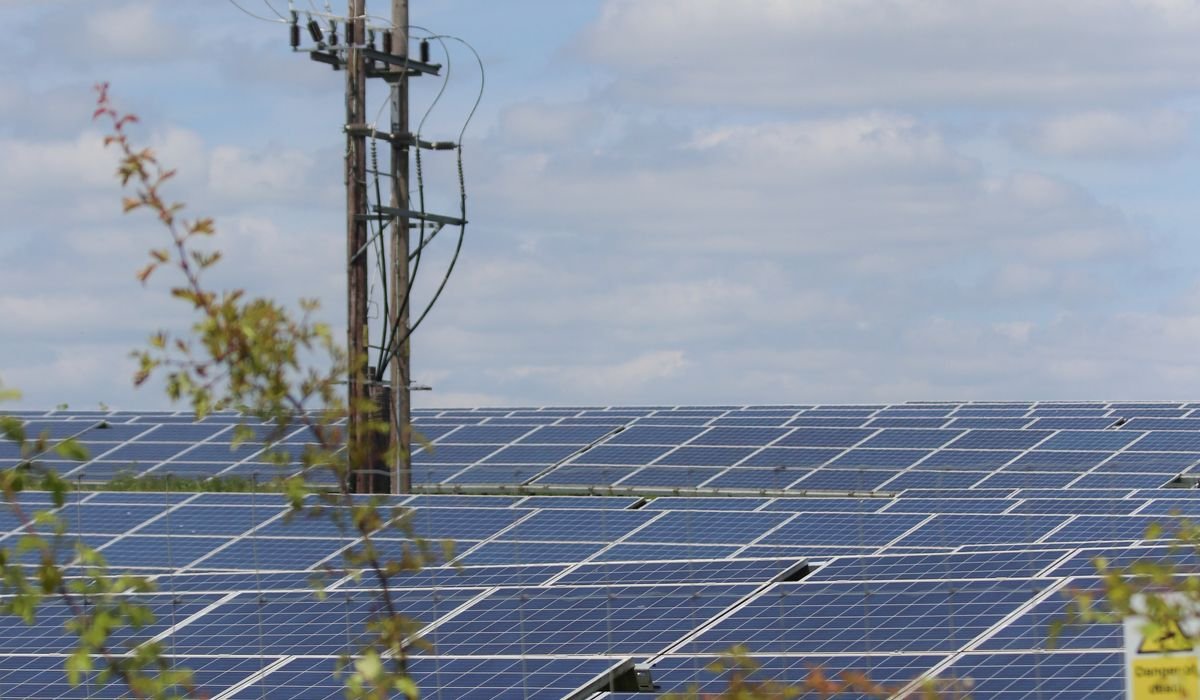 Rows of solar panels under an open sky