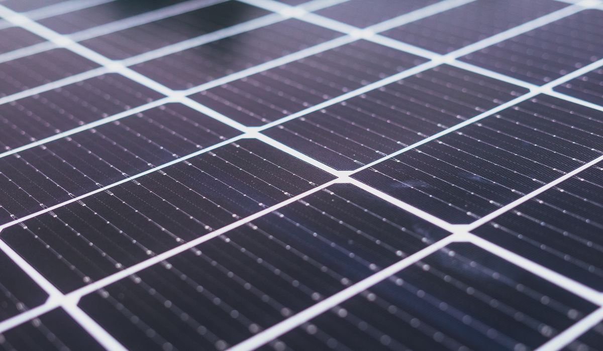 Close view of photovoltaic cells on a solar panel