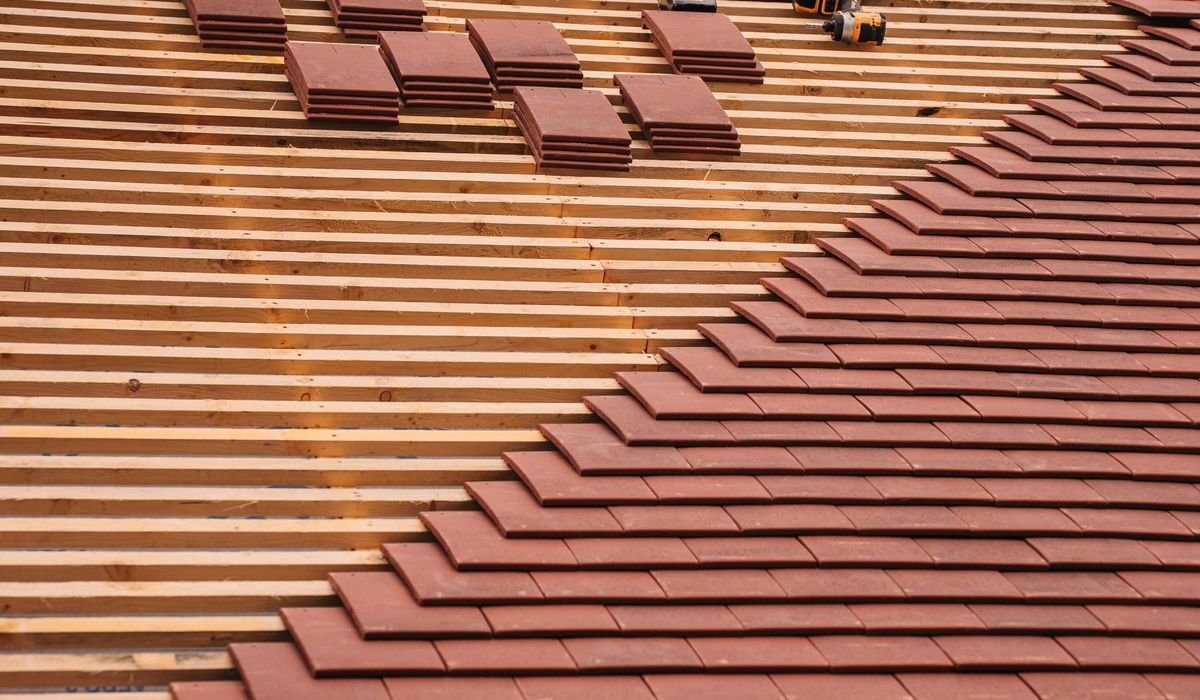 Close view of overlapping roof tiles