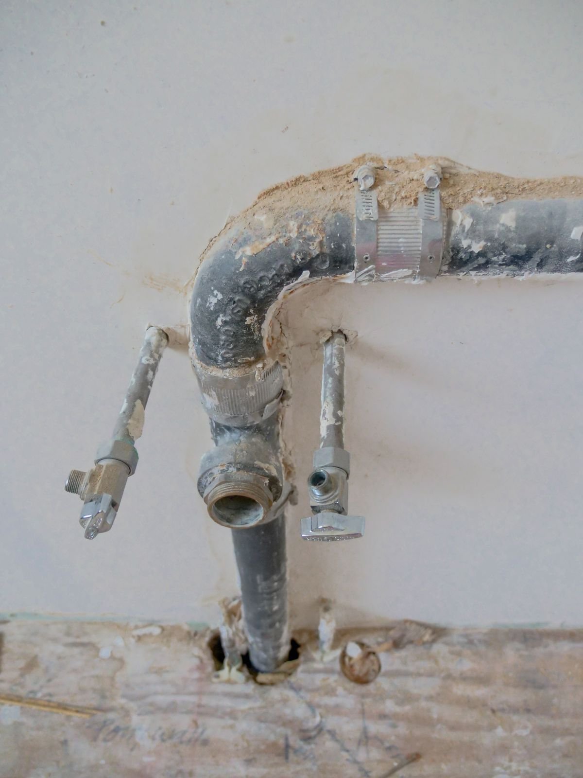 Plumbing pipes and fittings during an installation