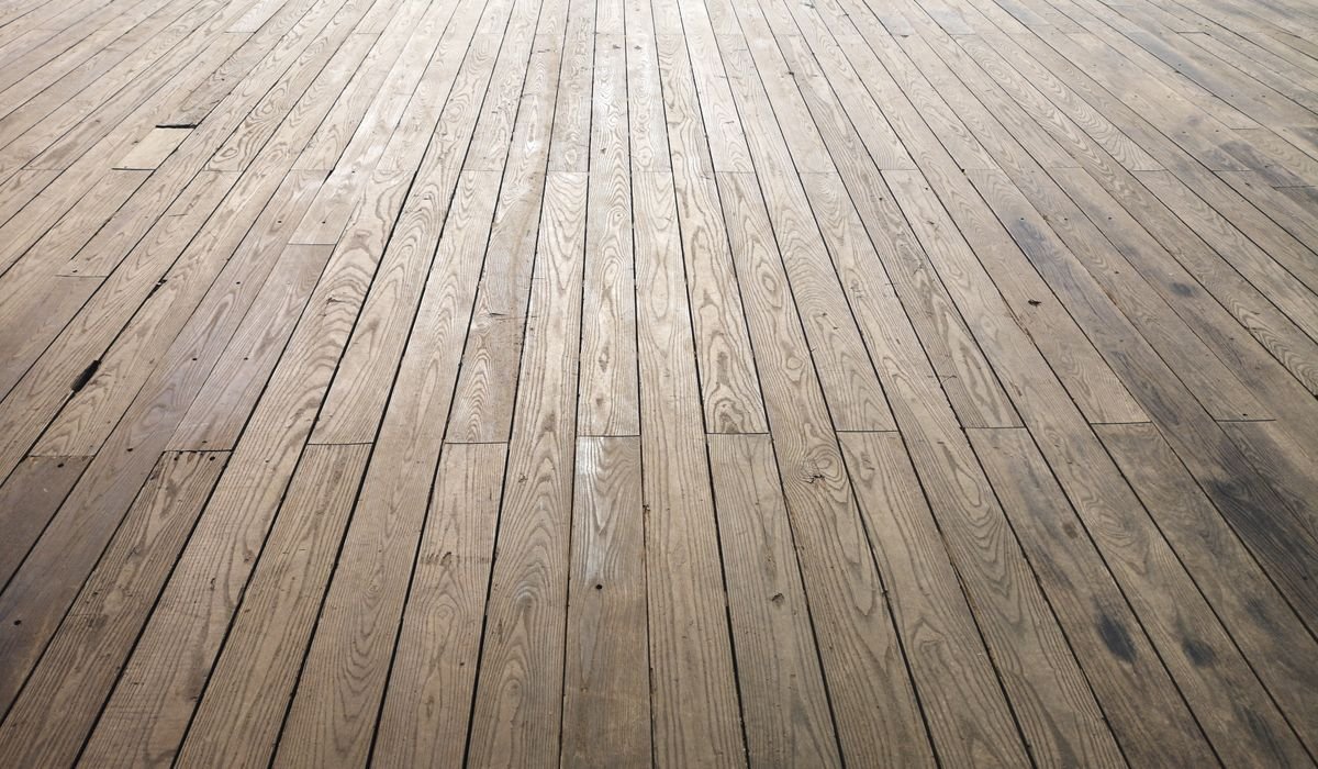 Close view of wood-look plank flooring joints