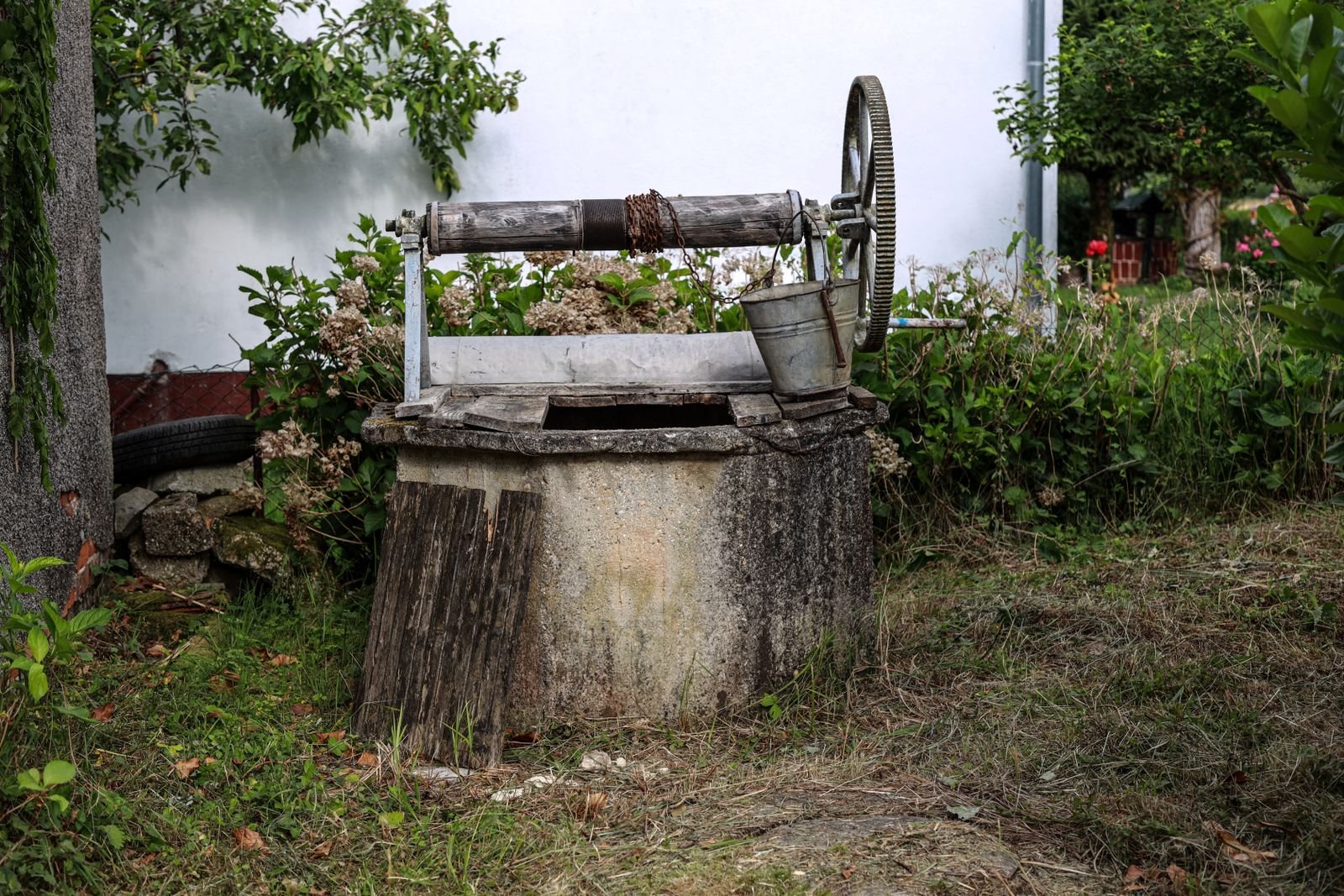 Water well head in a rural setting